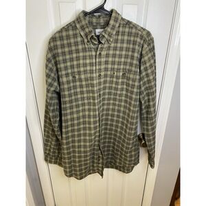Carhartt Button Down Shirt Mens L Tall Green Plaid Flannel Long Sleeve Good